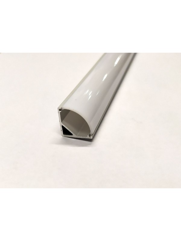 Profilo in alluminio anodizzato argento ad angolo con copertura in PC opaca tonda - 2m - Accessori inclusi