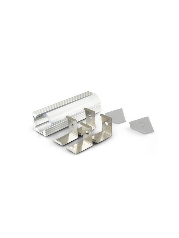 Profilo in alluminio anodizzato argento ad angolo con copertura in PMMA trasparente tonda - Diffusore lenticolare - 2m - Accesso
