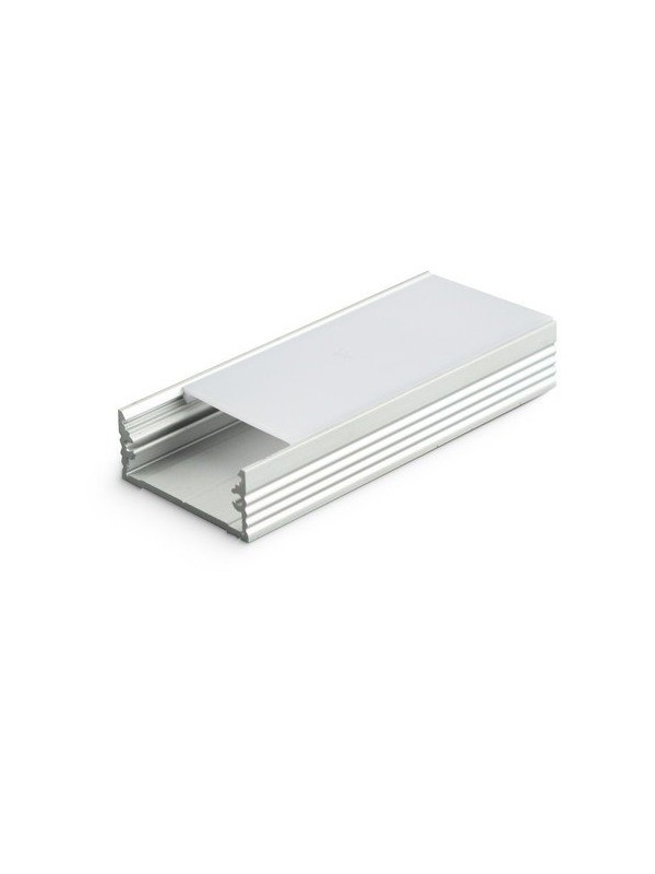 Profilo in alluminio anodizzato argento con copertura in PC opaca piana - 3m