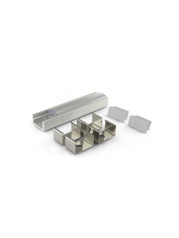 Profilo in alluminio anodizzato argento con copertura in PMMA trasparente tonda - Diffusore lenticolare - 2m - Accessori inclusi