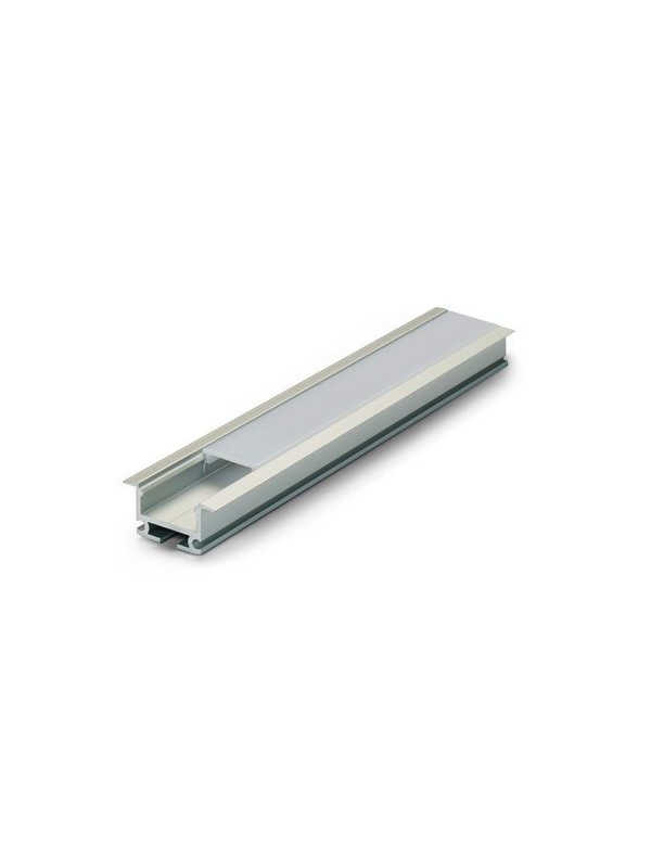Profilo in alluminio anodizzato argento da incasso con copertura in PC opaca piana - 2m