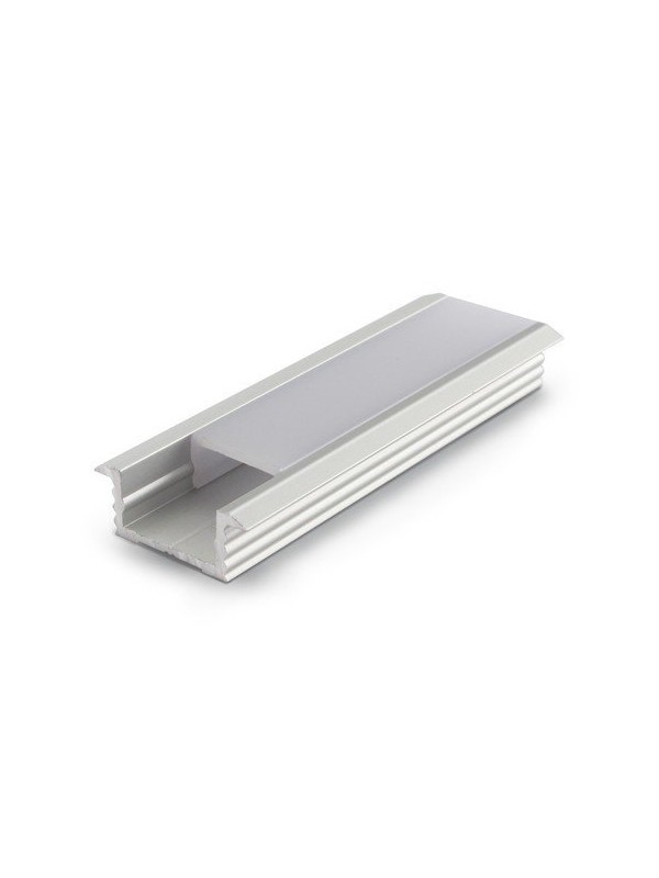 Profilo in alluminio anodizzato argento da incasso con copertura in PC opaca piana - 3m