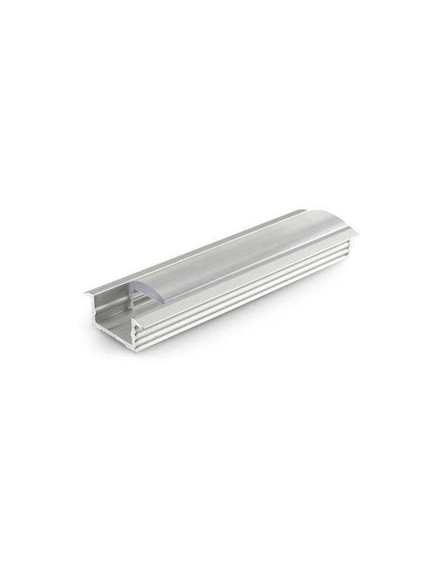 Profilo in alluminio anodizzato argento da incasso con copertura in PMMA trasparente tonda - Diffusore lenticolare - 2m