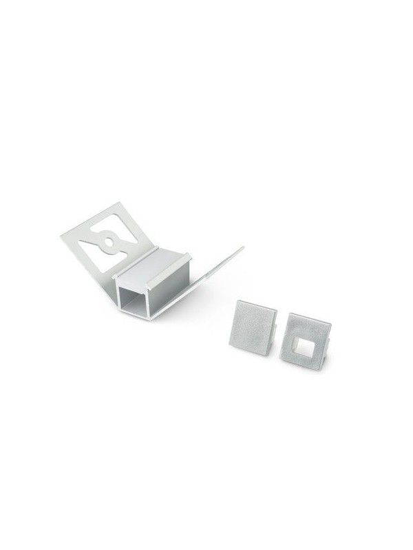 Profilo in alluminio anodizzato argento per cartongesso con copertura in PC opaca piana - 3m - Accessori inclusi