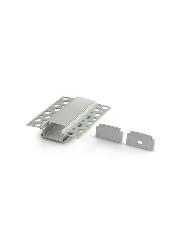 Profilo in alluminio anodizzato argento per cartongesso con copertura in PC opaca piana - 3m - Accessori inclusi
