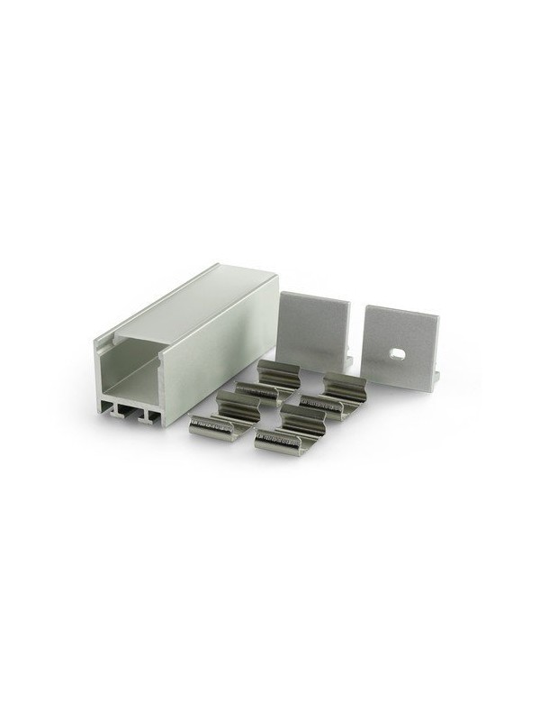 Profilo in alluminio grezzo con copertura in PC opaca piana - 2m - Accessori Inclusi