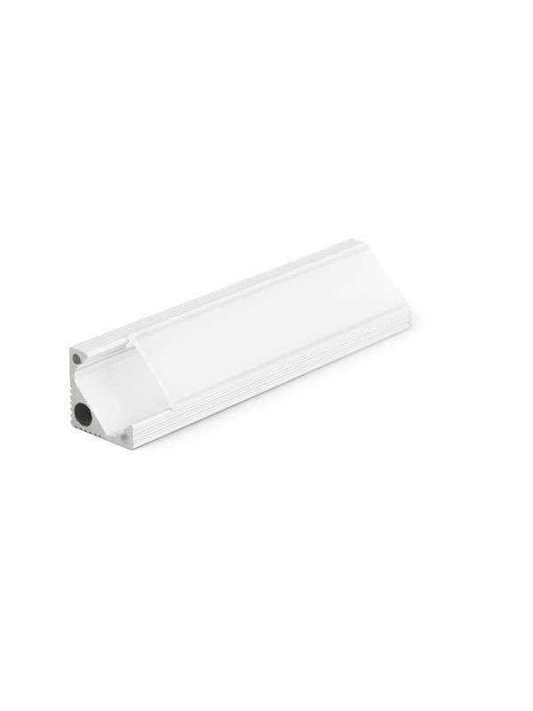 Profilo in alluminio verniciato bianco ad angolo con copertura in PC trasparente piana - 2m