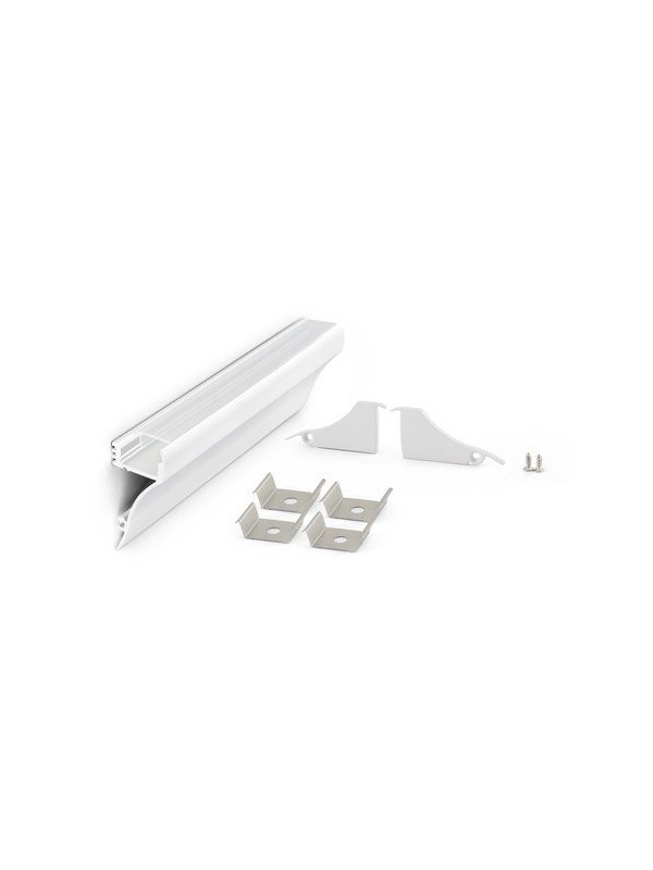 Profilo in alluminio verniciato bianco con copertura in PC trasparente piana - 2m - Accessori inclusi