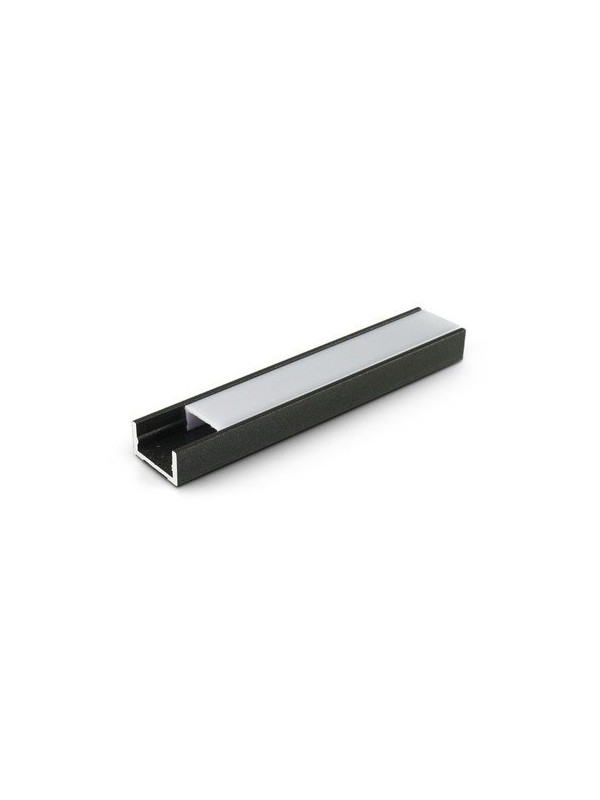 Profilo in alluminio verniciato nero con copertura in PC opaca piana - 2m