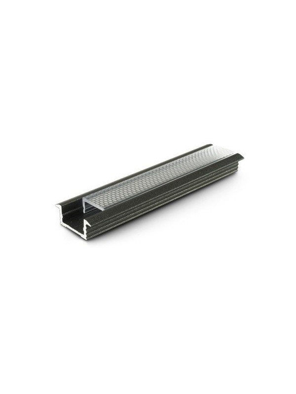 Profilo in alluminio verniciato nero da incasso con copertura prismata trasparente piana - 2m