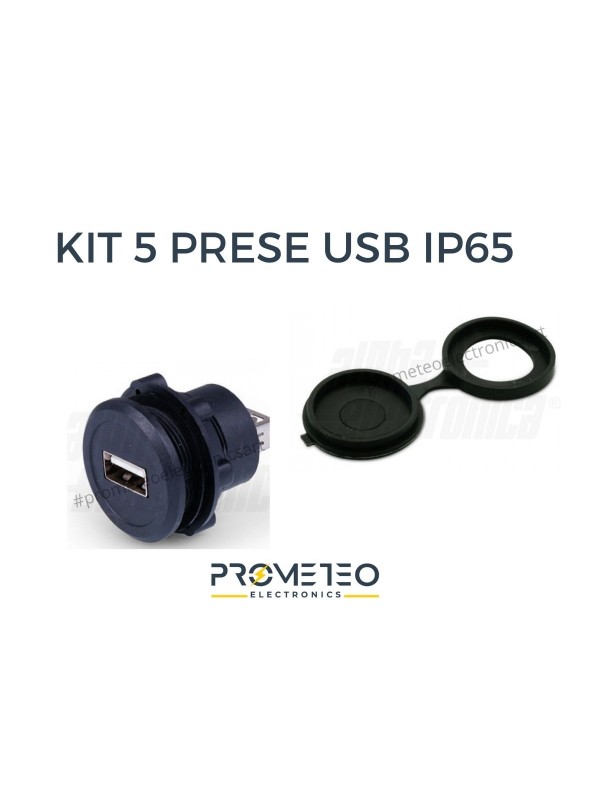 Kit da 5 presa USB Stagne IP65 da pannello Presa USB A  Presa USB A  d22mm 