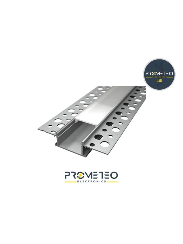 Profilo 3mt di alluminio con alette incasso per cartongesso con cover e accessori inclusi