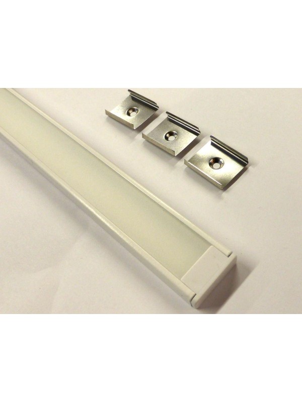 Profilo Alluminio 2mt Colore Bianco Cover Opaco + Staffe + Terminali  L:24mm Piano