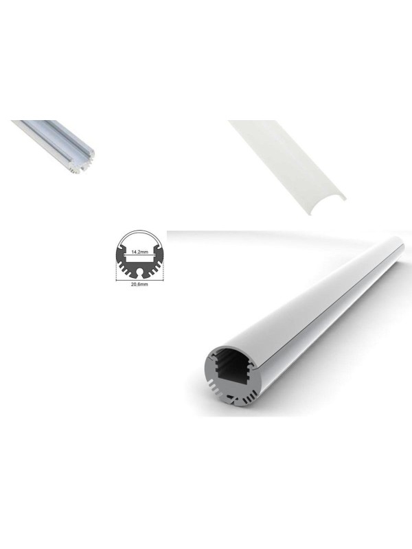 Profilo Alluminio Tubolare Cover Opaca Per Strip Led Con Terminali Fissaggio Parete / Soffitto