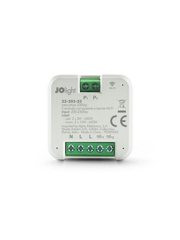 Interruttore Alpha Smart 230V 2x650W - Controllo tramite App Wi-Fi e pulsante - 2 canali